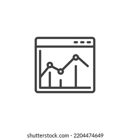 Icono de línea de análisis en línea. signo de estilo lineal para concepto móvil y diseño web. Icono de vector de esquema de estadísticas Web. Símbolo, ilustración del logotipo. Gráficos vectoriales