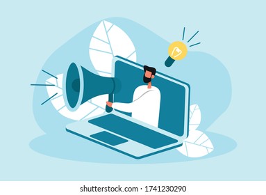 Online announcement lapot website page screen idea background concept  conference reminder connection vector illustration. 