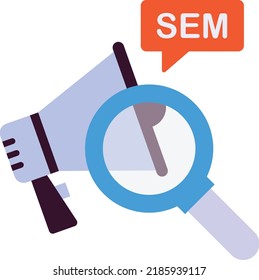 Online announcement vector icon design, Digital Marketing symbol, Search Engine Optimization Sign, SEO and SMM stock illustration, SEM with Magnifying Glass Concept