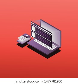 
Online application design using isometric style. can be used for illustration purposes in web, web design, flayer, brochures and advertisements