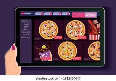 Online application for ordering pizza in a restaurant. Vector banner