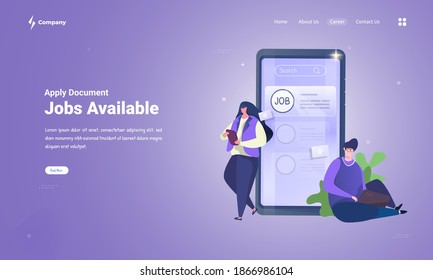 Online apply document to find a new job, Illustration job seeker on landing page concept
