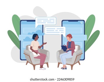 Online appointment flat concept vector illustration. Consultation with psychologist. Editable 2D cartoon characters on white for web design. Creative idea for website, mobile, presentation