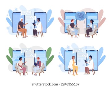Online appointment flat concept vector illustration set. Internet consultation with doctor. Editable 2D cartoon characters on white for web design. Creative idea for website, mobile, presentation
