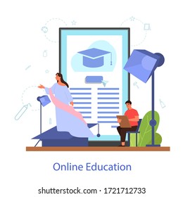 Online art education concept. Distance study, art class. People learning to draw in online. Vector illustration in cartoon style