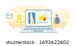 Online art gallery banner. Virtual museum in modern laptop isolated on white background. Online exhibition Tours, Internet technology. Home leisure on mobile devices. Web tourism Vector concept.