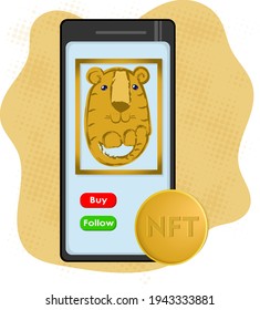 Online art sales market in interne. NFT non fungible tokens. NFT crypto art