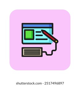 Online article vector line icon. Writing, studying, online. Vector illustration can be used for topics like education, science, journalism