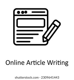 Ilustración de diseño de iconos de esquema del vector de escritura de artículo en línea. Seo y símbolo web sobre el fondo blanco Archivo EPS 10