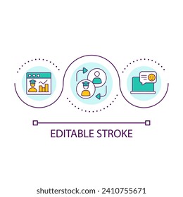 Online assessment and feedback for students loop concept icon. Pupil and teacher interaction abstract idea thin line illustration. Isolated outline drawing. Editable stroke. Arial font used
