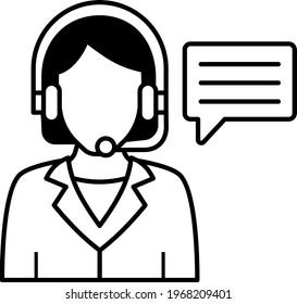 Online Assistance or Female Support agent Concept, hrm symbol, Headphone with mic design vector  Icon, Business Character stock illustration, Coordination and Communication Officer Pictogram Sign