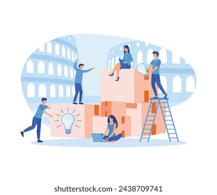 Online assistant 1  at work. Searching for new ideas solutions, working together in the company, brainstorming, collaboration. flat vector modern illustration 