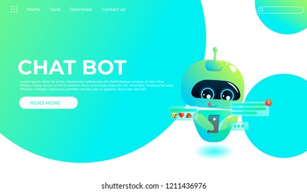 Online assistant bot landing page template. Technical support design  for web page. Virtual help website. Chatbot look on phone with message. Vector cartoon illustration