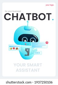Ein Online-Assistant-Bot auf einer Flyer-Vorlage. Das Design des technischen Supports für eine Webseite. Eine virtuelle Hilfeseite. Vektorgrafik