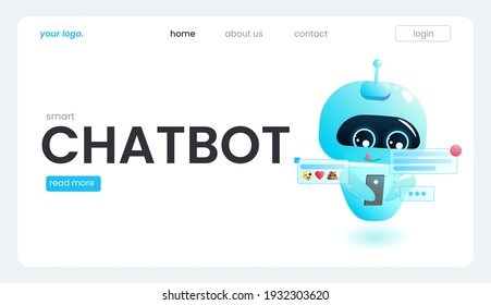 Un bot asistente en línea en una plantilla de página de inicio. El diseño de soporte técnico para una página web. Un sitio web de ayuda virtual. Ilustración de dibujos animados.