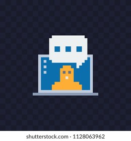 Online assistant, client support service pixel art icon. Isolated vector illustration. Design for stickers, logo, app, embroidery. 