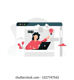 Online assistant - customer and operator, online technical support 24-7. Female hotline operator advises client, virtual help service. Flat concept vector illustration for web, landing page, banner