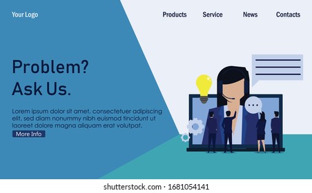 Online assistant help receive complain bring new idea. Business Landing Page Template.