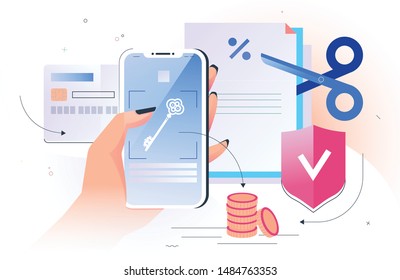 Online Assistant. The key to accessing cash transactions. Vector illustration.