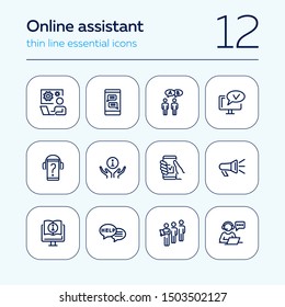 Online assistant line icon set. Operator, communication, technology. Call center concept. Can be used for topics like consulting, web service, helpdesk
