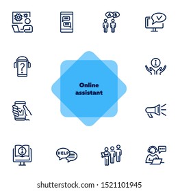 Online assistant line icon set. Operator, communication, technology. Call center concept. Can be used for topics like consulting, web service, helpdesk