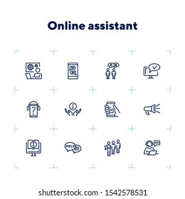 Online assistant line icon set. Operator, communication, technology. Call center concept. Can be used for topics like consulting, web service, helpdesk