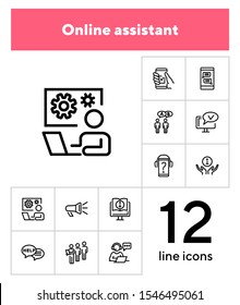 Online assistant line icon set. Operator, communication, technology. Call center concept. Can be used for topics like consulting, web service, helpdesk