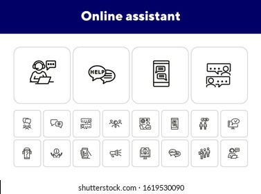Online assistant line icon set. Operator, communication, technology. Call center concept. Can be used for topics like consulting, web service, helpdesk