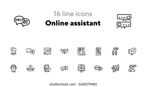 Online assistant line icon set. Operator, communication, technology. Call center concept. Can be used for topics like consulting, web service, helpdesk