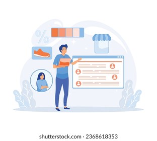 Online assistant, remote consultant helping customer during call to virtual shop. Internet store operator in headset consulting client, flat vector modern illustration