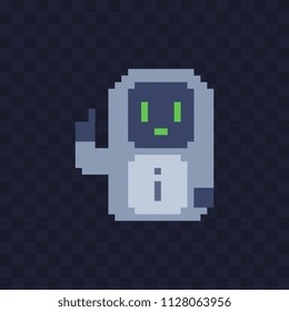 Online assistant, robot avatar. Chat bot pixel art icon. Hotline bot support service logo. Isolated vector illustration. Design for stickers, logo, app. 
