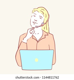 Online assistant support operator hand drawn style vector doodle design illustrations