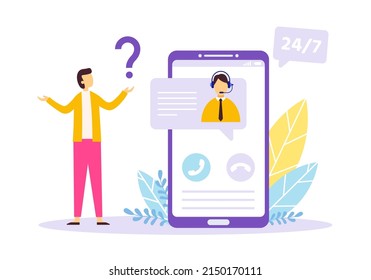 Online assistant, support service and call center. Vector service for customer and online assistance illustration