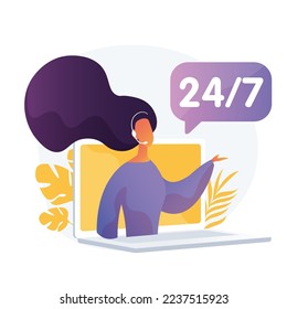 Online assistant, user help, frequently asked questions. Call center worker cartoon character. Customer support