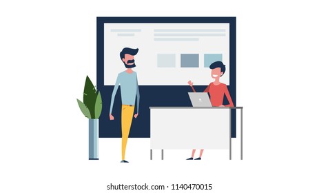 Online assistant at work. Manager at remote work, searching for new ideas solutions, working together in the company