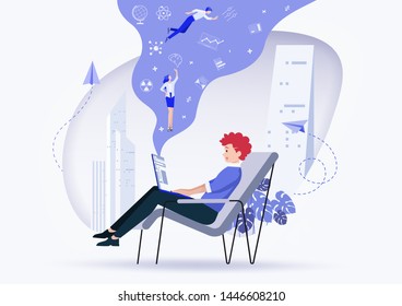 Online assistant at work. promotion in the network. manager at a remote job.Vector illustration.