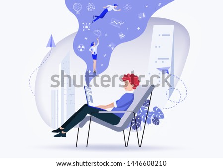 Online assistant at work. promotion in the network. manager at a remote job.Vector illustration.