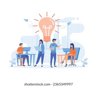 online assistant at work. searching for new ideas solutions, working together in the company, brainstorming, flat vector modern illustration 