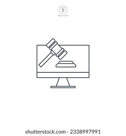 Subasta en línea. Computadora con símbolo de icono Gavel ilustración vectorial aislada en fondo blanco