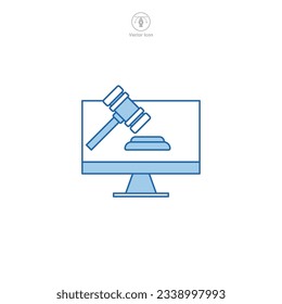 Online Auction. Computer with Gavel icon symbol vector illustration isolated on white background