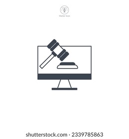 Online Auction. Computer with Gavel icon symbol vector illustration isolated on white background