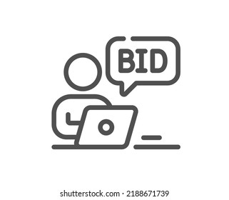 Online auction line icon. Bid offer sign. Raise the price up symbol. Quality design element. Linear style online auction icon. Editable stroke. Vector