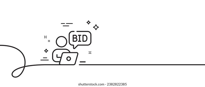 Online auction line icon. Continuous one line with curl. Bid offer sign. Raise the price up symbol. Online auction single outline ribbon. Loop curve pattern. Vector