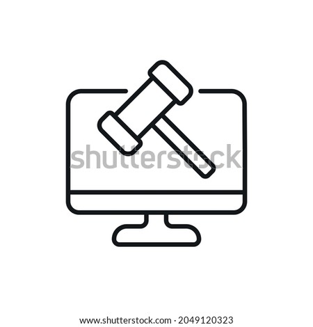 Online auction linear icon. Computer monitor. Thin line customizable illustration. Vector isolated outline drawing. Editable stroke