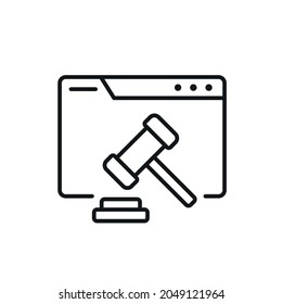 Icono lineal de subasta en línea. Página web. Ilustración personalizable de línea delgada. Dibujo de contorno aislado del vector. Trazo editable