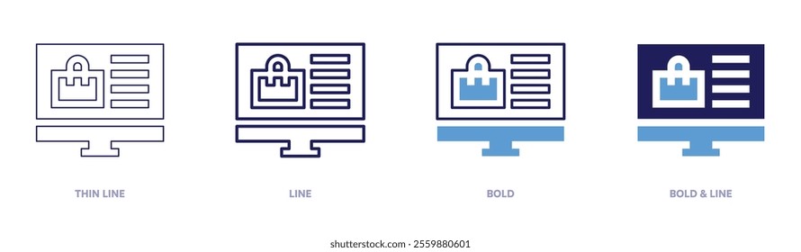 Online auctions icon in 4 different styles. Thin Line, Line, Bold, and Bold Line. Duotone style. Editable stroke.
