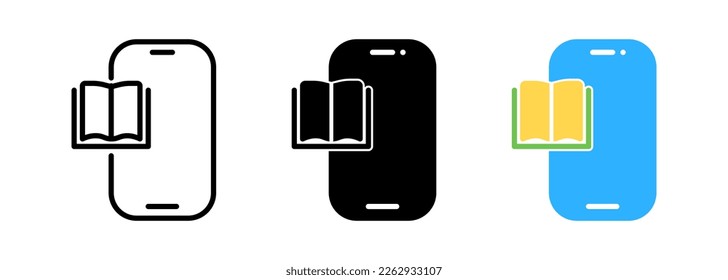 Online audio book app. Digital reading, library in your phone. Vector smartphone with reader app. Online education, e-learning and digital library.