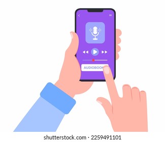 Aplicación móvil de audiolibro en línea para pantalla de smartphone, Lenguas de aprendizaje a través de Internet, aprendizaje a distancia.
