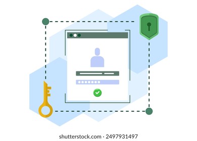Online authentication concept, strong password for cyber security, high protection and security for login account, secure data privacy, lock user account with strong keypad. vector illustration.