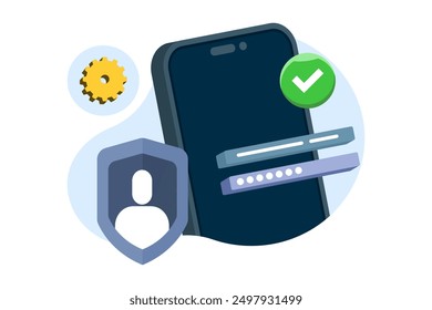 Concepto de autenticación en línea, fuerte Contraseña para la seguridad cibernética, alta protección y seguridad para la Cuenta de Inicios de sesión, privacidad de datos segura, bloquear la Cuenta del usuario con un teclado fuerte. Ilustración vectorial.
